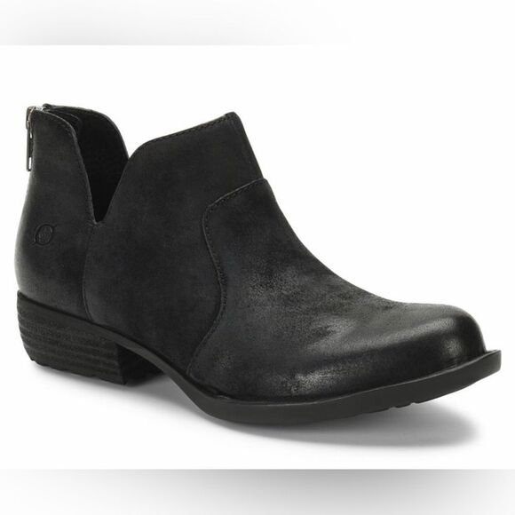 BORN Kerri Black Suede Low Cut Ankle Boot Bootie Distressed Leather Size 6 New‎ - Picture 4 of 12